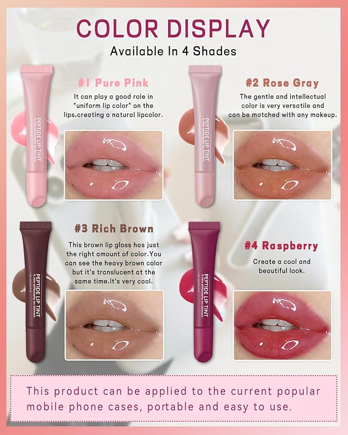 Tinted Lip Balm-2Pcs Pink Brown Peptide Hydrating Lip Tint Moisturizer,Jelly Glossier Lip Treatment Balm,Non-Stick Glow Reviver Lip Care Oil,Yummy Glowy Lip Gloss,Thanksgiving Makeup for Women-01+03-Velvo Beauty
