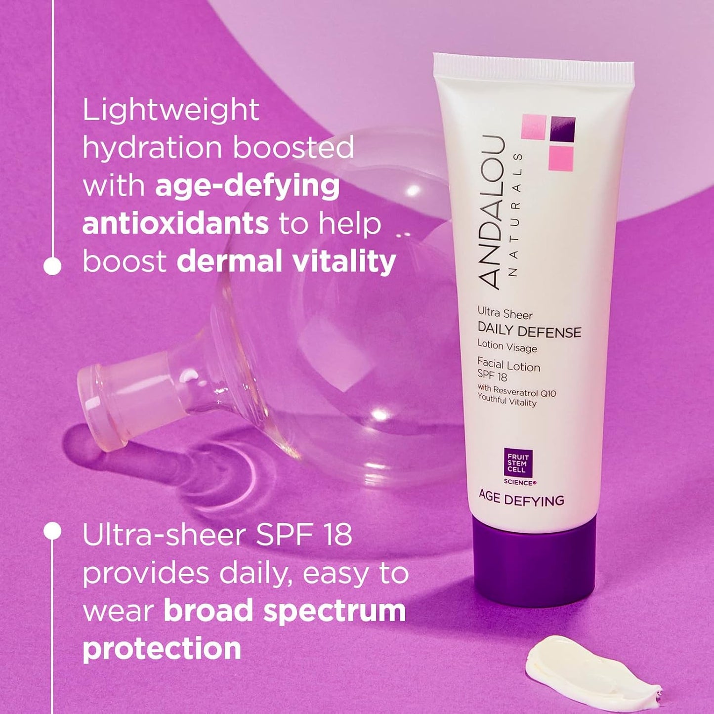Andalou Naturals Ultra Sheer Daily Defense Facial Lotion, SPF 18, 2.7 oz, with Resveratrol CoQ10 and Antioxidants, Lightweight, Hydrating Facial Moisturizer-Velvo Beauty