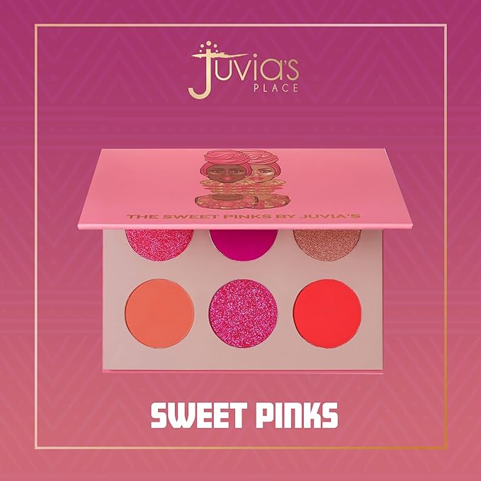 Juvia's Place Palette The Sweet Pinks - Deep Fuchsia, Soft & Sweet Pink, Shades of 6, Pressed Pigments Palette, Professional Makeup, Pigmented Pan Palette, Makeup Palette for Color & Shine-Velvo Beauty