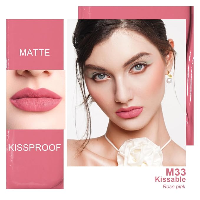 Oulac Matte Pink Lipstick for Women, Long Lasting Liquid Lip Stick High Impact Lip Gloss Full Coverage Lip Makeup with Vitamin E Waterproof Formula,Vegan M33-Velvo Beauty