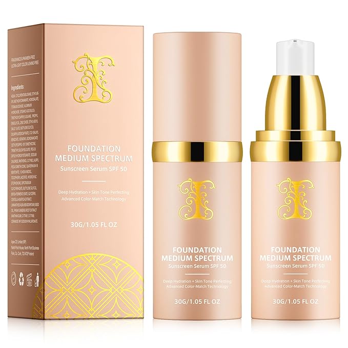 Colour Changing Foundation Liquid 4 in 1, Oil-free BB Cream Makeup, Hydrating Longwearing & Waterproof Concealer, SPF 50+ Makeup Base Nude Face, Foundation Medium Spectrum for all Skin(2PCS)-Velvo Beauty