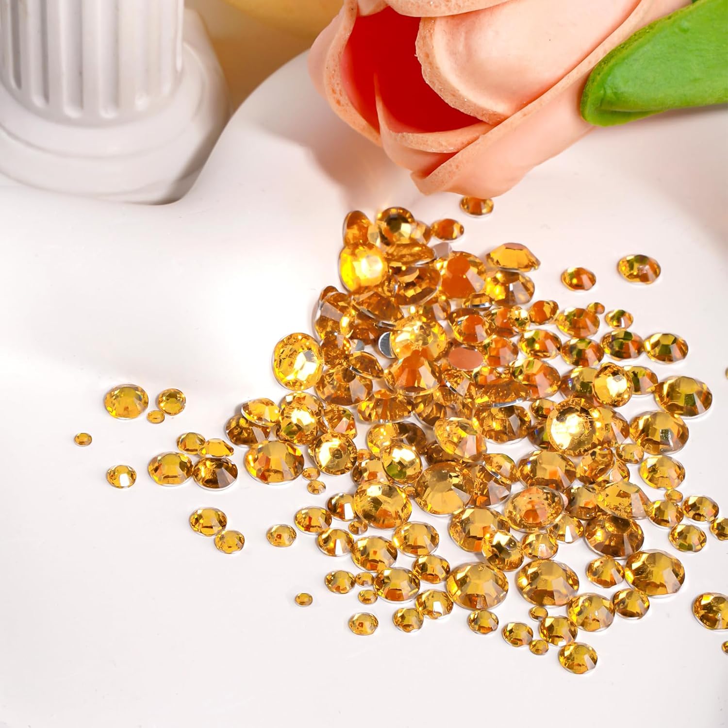 Canvalite 2784Pcs Gold Rhinestones Flatback Gems, Nail Rhinestones Nail Art Gems with Jewelry Glues, Pick Up Tweezers and Rhinestone Picker Dotting Pen, Nail Art Tools for Nails, Clothes, Face, Craft-Velvo Beauty