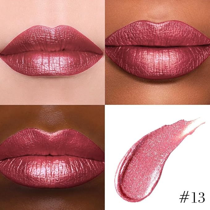 evpct Mauve Red Metallic Glitter Lip Liner and Lipstick Combo Lip Gloss Stain Set Makeup for Women Long Lasting Waterproof 24, Red Metallic Shimmer Frosted Iridescent Glossy Liquid Lipstick 13-Velvo Beauty