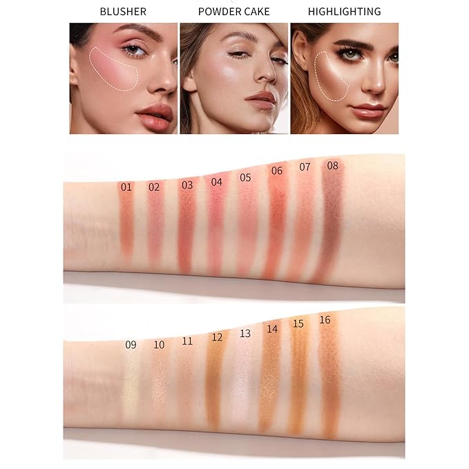 16 Colors Blush Contour Highlighter Makeup Palette with Brush, Shimmer Matte Mineral Face Blush Powder for Cheek, All in One Face Sculpting Bronzer Blusher Illuminator Concealer Palette-Velvo Beauty