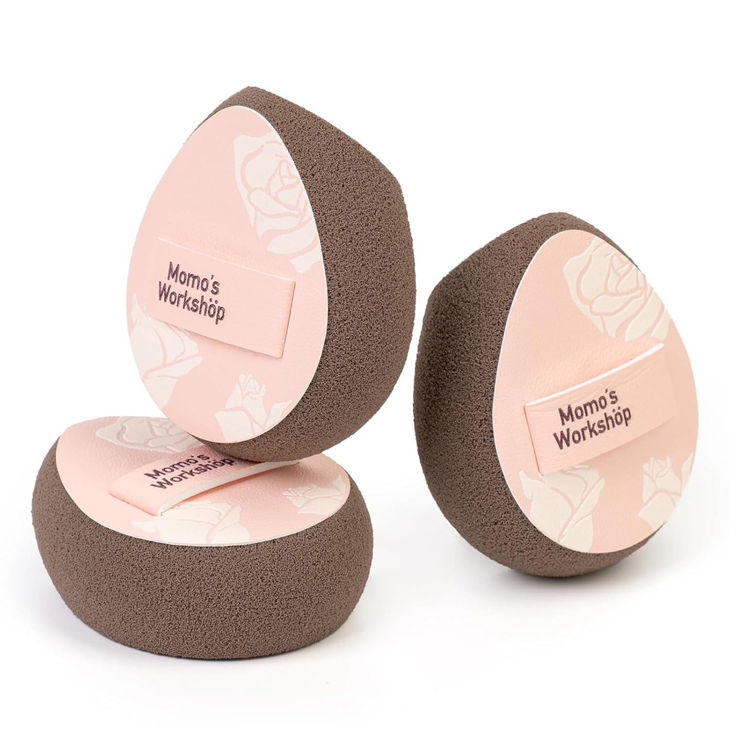 Multi-Use Mini Makeup Sponge Set,Oil-Control & Makeup Setting, Cut-Edge Design for Cream & Powder Products, for Oily Skin,Pink-Brown, 3PCS Mini Beauty Concealer Sponges & Storage Case-Velvo Beauty
