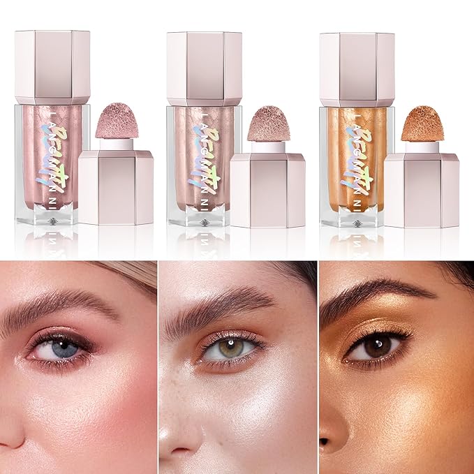 URQT Highly Pigmented Liquid Contour Highlighter - Built-in Sponge Tip Sculpted Complexion Wand Contour Natural Weightless Buildable Highlighters Contour Contouring Bronzer (#03 LIQUID GOLD)-Velvo Beauty