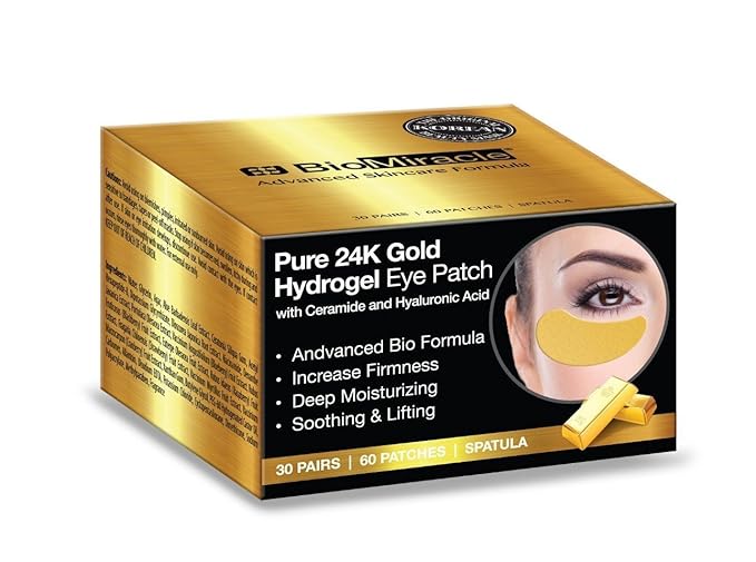 BioMiracle Pure 24K Gold Hydrogel Eye Mask Patch, Under Eye Treatment, Luxury Advanced Bio Formula for Firmness, Moisture, Soothing & Lifting (60 Pieces)-Velvo Beauty
