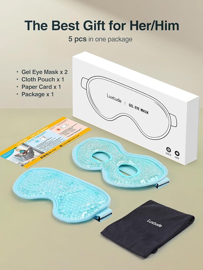 Luxtude Gel Eye Mask Cooling Eye Mask for Dry Eyes 2PCS, Heated Warm Eye Ice Pack Reusable Gel Sleep Mask, Frozen Cold Eye Compress for Puffiness/Dark Circles/Headaches/Allergies (Blue)-Velvo Beauty