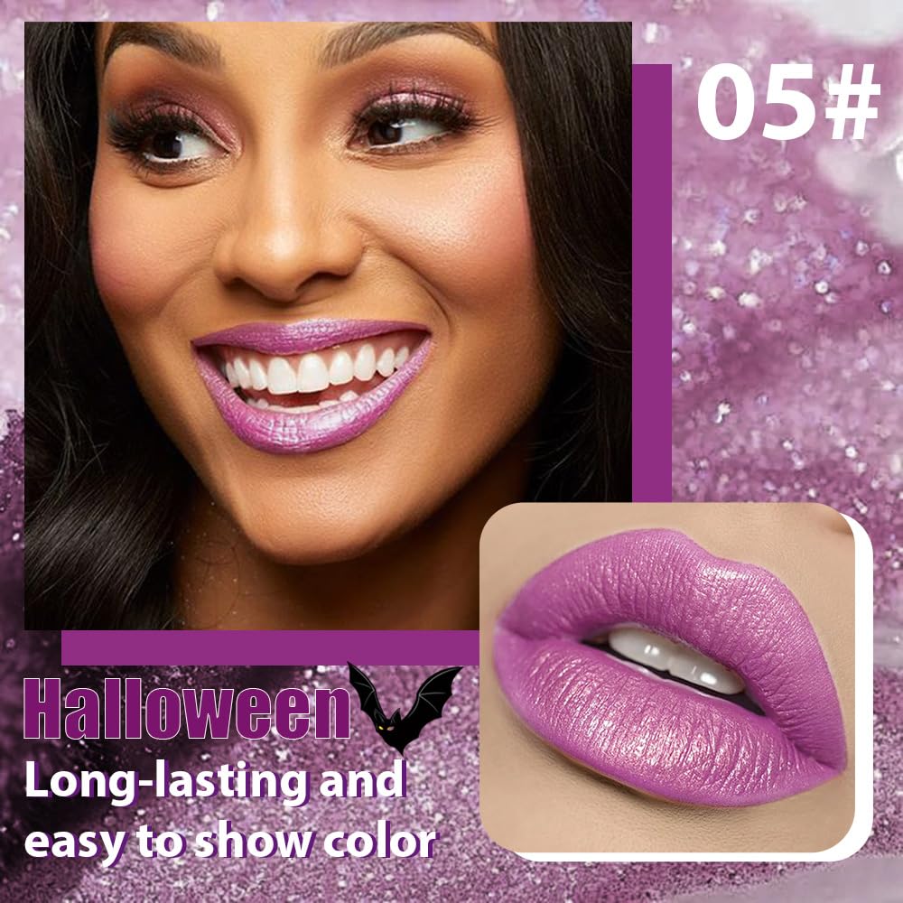 Pink Purple Metallic Lipstick for Women,Glitter Sparkling Liquid Lipstick,Long Lasting Waterproof Lightweight Comfortable Non-Drying Bold Dark Lip Gloss for Gothic Stage Makeup,Cruelty Free-Velvo Beauty
