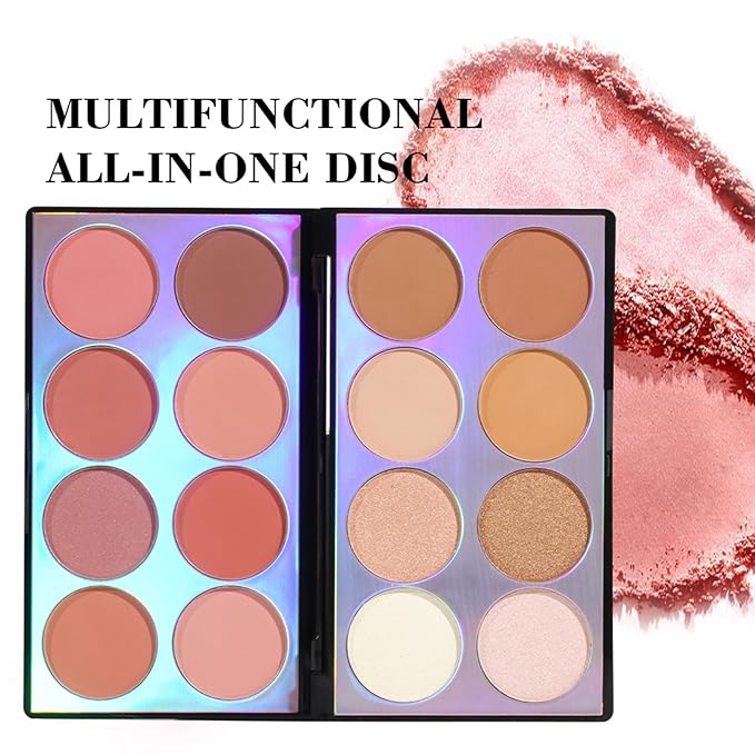 Blusher Contour Highlighter Makeup Palette, 16 Color All-in-One Matte- Bronzer Facial lluminator Palette with Makeup Brush, Long Lasting and Soft Powder, Pro Makeup Powder Kit-Velvo Beauty