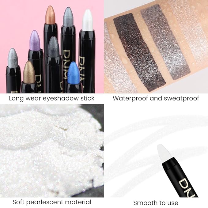 evpct Pearl White Shimmer Cream Eye Shadow Brightener Sticks Set for Eyes, White Shimmery Matte Pencil Eye shadow Applicator Stick Pen Palette Makeup Waterproof sombras en crema para ojos 01#-Velvo Beauty