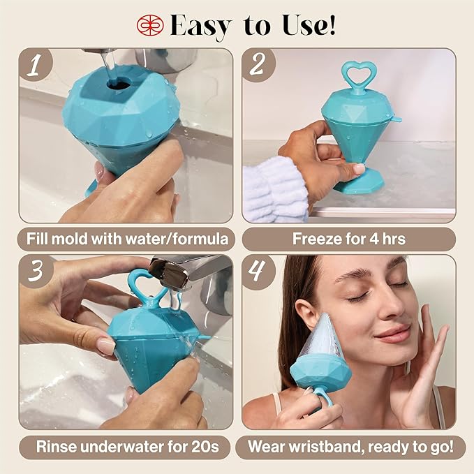 Rena Chris Ice Roller for Face: Diamond Ice Facial Roller, Reach Detailed Areas, De-Puff Eye Bags, Reusable Silicone Massage Ice Mold with Face Wash Wristband, Skin Care Tools for Women(Blue)-Velvo Beauty