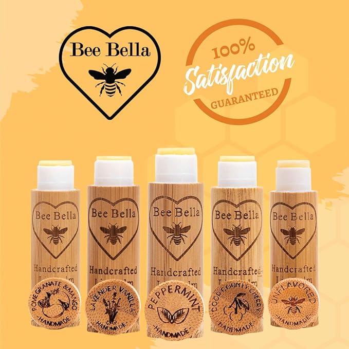 Bee Bella Lip Balm, Peppermint, 3 Pack - Hydrating, Moisturizing Lip Care, 100% Natural, Original Organic Beeswax with Vitamin E, Handmade in USA-Velvo Beauty