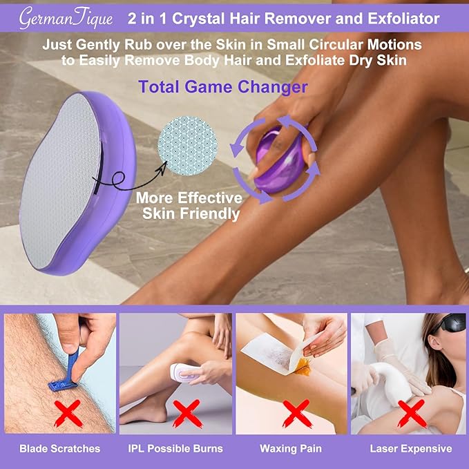 Crystal Hair Eraser,Natural Crystal Hair Remover,Reusable Painless Nano Glass Hair Removal Device Without Shaver,Gentle Crystal Epilator and Exfoliator for Soft Silky Skin(Violet)-Velvo Beauty