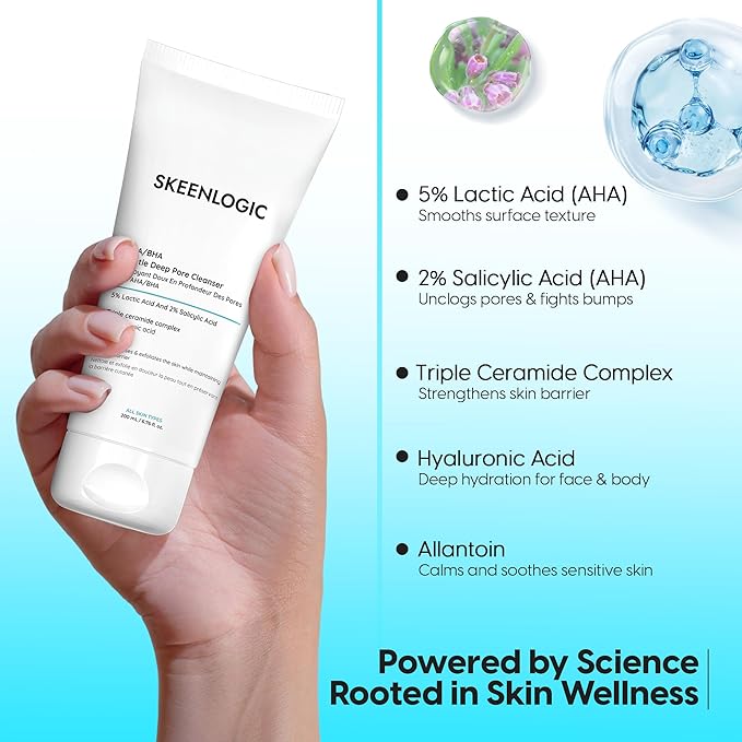 5% Lactic Acid + 2% Salicylic Acid Cleanser –Non-Stripping AHA/BHA Exfoliating Face & Body Wash With Ceramides. Minimizes Pores, Keratosis Pilaris, Acne, Ingrown Hairs & Psoriasis-200ml.-Velvo Beauty