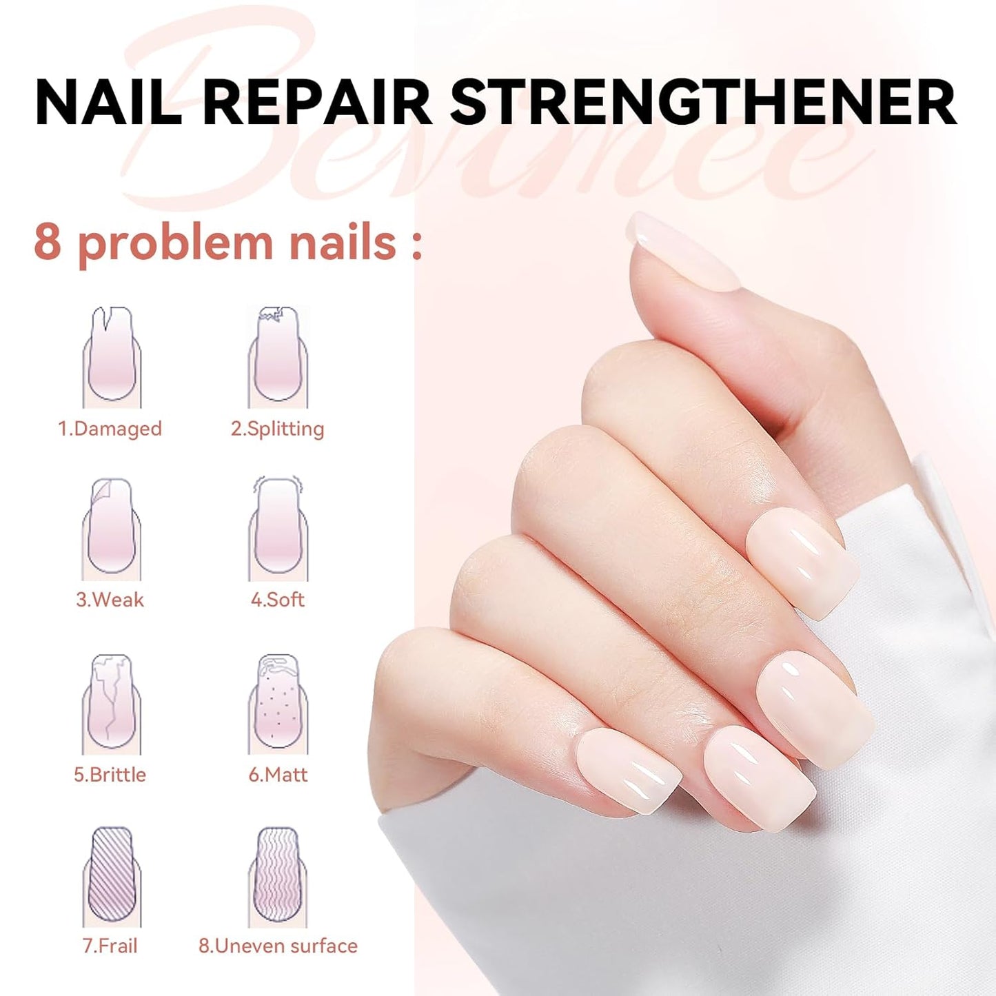 Nail Strengthener Natural Nails Hardener Extra Strong and Growth Nude Nail Repair Strengthening Polish Ridge Filler for Weak and Damaged Nails 12ML-Velvo Beauty