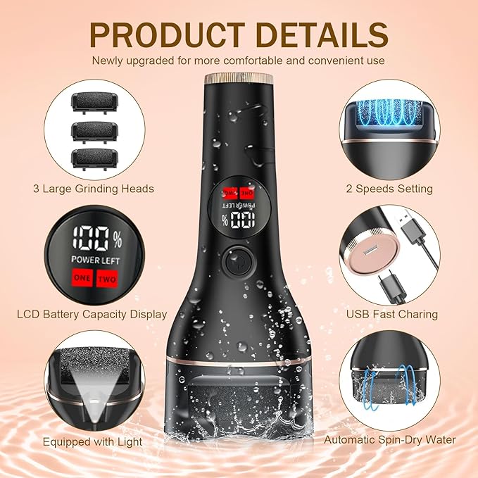 Electric Callus Remover for Feet with 17 in 1 Pedicure Kit, Rechargeable Waterproof Foot File Professional Foot Care Tools, Portable Callus Remover Kit to Remove Dead Skin Hard Skin Dry Cracks(Black)-Velvo Beauty