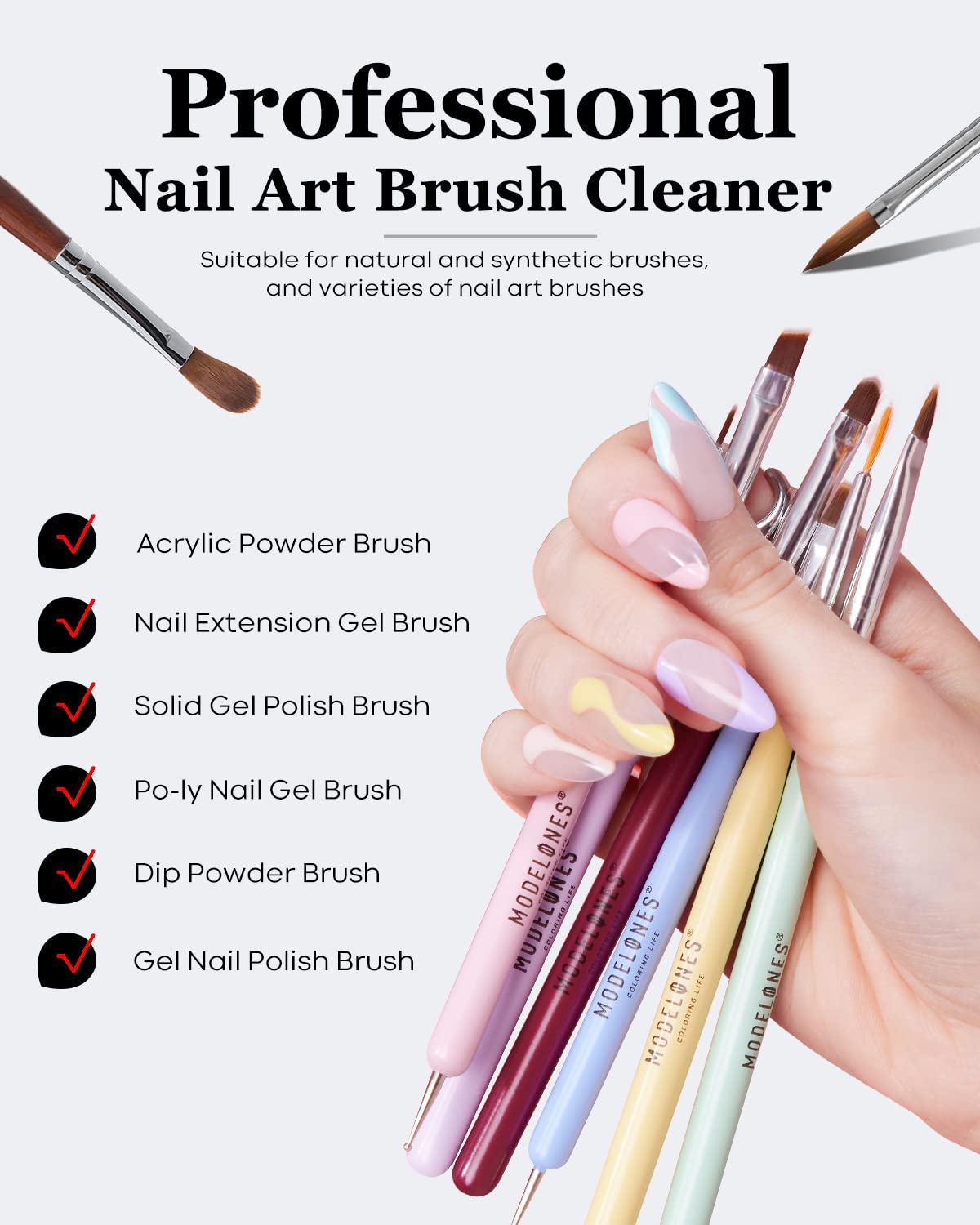 Modelones Nail Art Brush Cleaner & Restorer for Nail Polish/Extension Gel/Solid Builder Gel/Dip Powder/Acrylic Manicure Kits DIY Salon at Home - 80ml, W/Pro Brush-Velvo Beauty