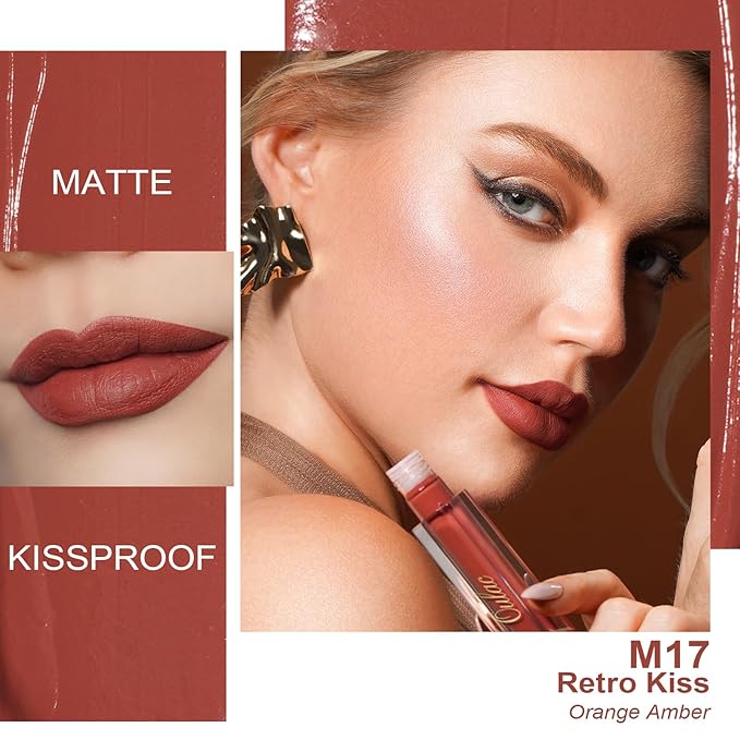 Oulac Matte Liquid Red Lipstick, Orange Tone, Long Lasting, Waterproof, No Transfer, Creamy High Pigmented Formula with Vitamin E, Vegan & Cruelty-Free-Velvo Beauty