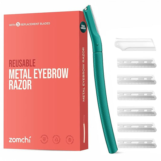 ZOMCHI Eyebrow Razor, Face Razors for Women&Men, Eyebrow Trimmer Shaper with Precision Cover, Facial Shaver with 6 Blades (Green)-Velvo Beauty