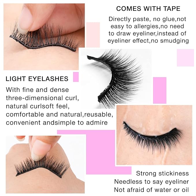 Self Adhesive Eyelashes Natural Look False Eyelashes Reusable Self Stick Lashes, No Glue Needed, 5 Pairs Mixed-Velvo Beauty