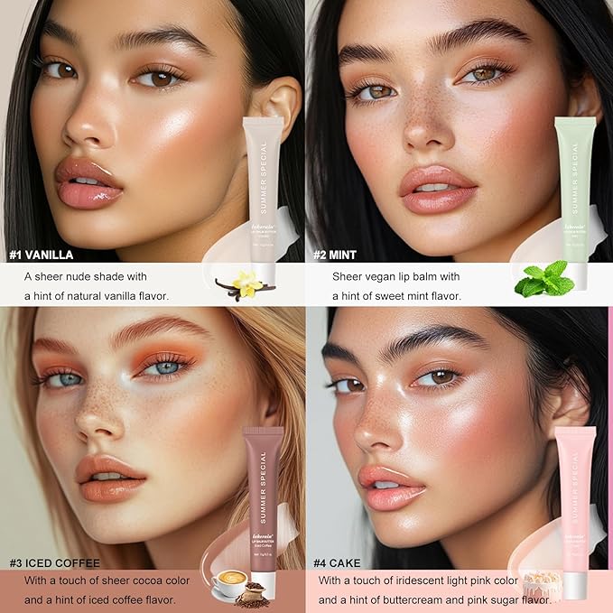 4 PCS Lip Glossy Butter Balm Set,Instant Moisture and Hydration Lip Gloss,Long-lasting Hydrating Non-Sticky Lip Balm,Soften Dry Lips and Lip Care-Velvo Beauty