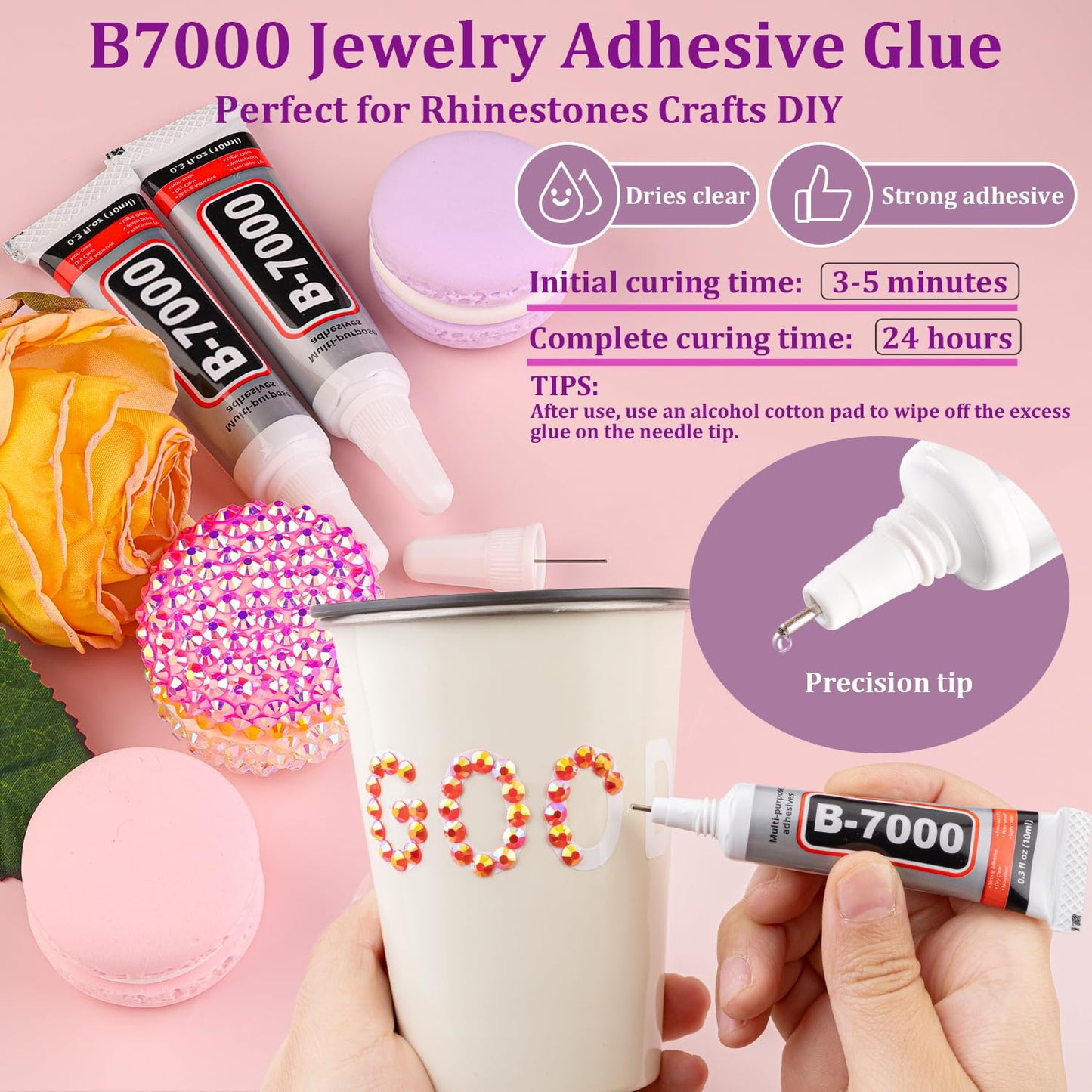 Resin Jelly Rhinestones for Crafting with B7000 Jewelry Glue, 2 Boxes Red AB Flatback Crystals with 3Pcs 10ml Glue, Bedazzling Non Hotfix Gems for DIY Tumblers Clothing Shoes Manicure-Velvo Beauty