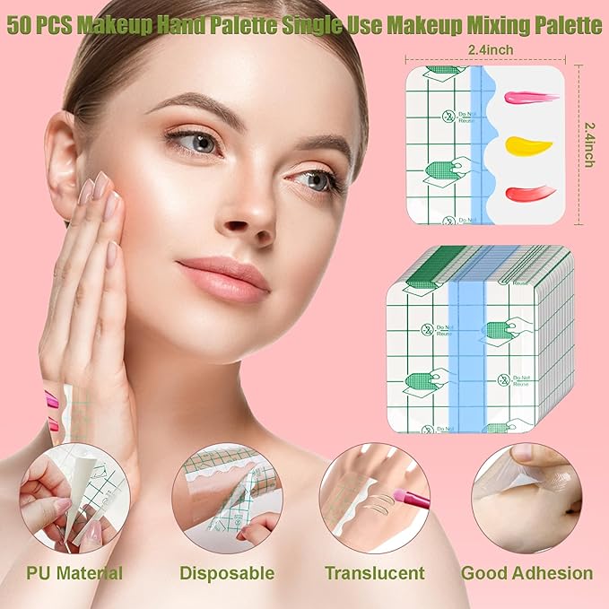 Makeup Mixing Palette Set, Makeup Hand Palette Single Use Makeup Mixing Tray Disposable Adhesive Cosmetic Makeup Palette Transparent Makeup Tape, Stainless Steel Foundation Mixing Palette with Spatula-Velvo Beauty
