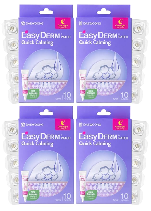 EasyDerm Quick Calming Magnesium Patches – 40 Patches (4 Pack), Hydrocolloid Acne Spot Treatment with Tea Tree & Cica, Bulk Value Pack for Acne-Prone Skin, Ideal for Home Skincare-Velvo Beauty