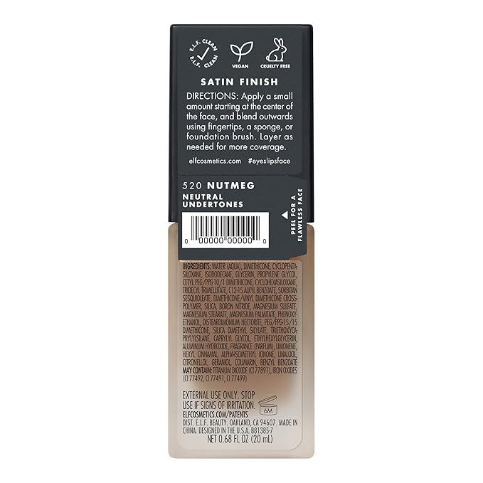 e.l.f. Flawless Finish Foundation, Lightweight & Medium Coverage, Semi-Matte Finish, Nutmeg, 0.68 Fl Oz (20mL)-Velvo Beauty