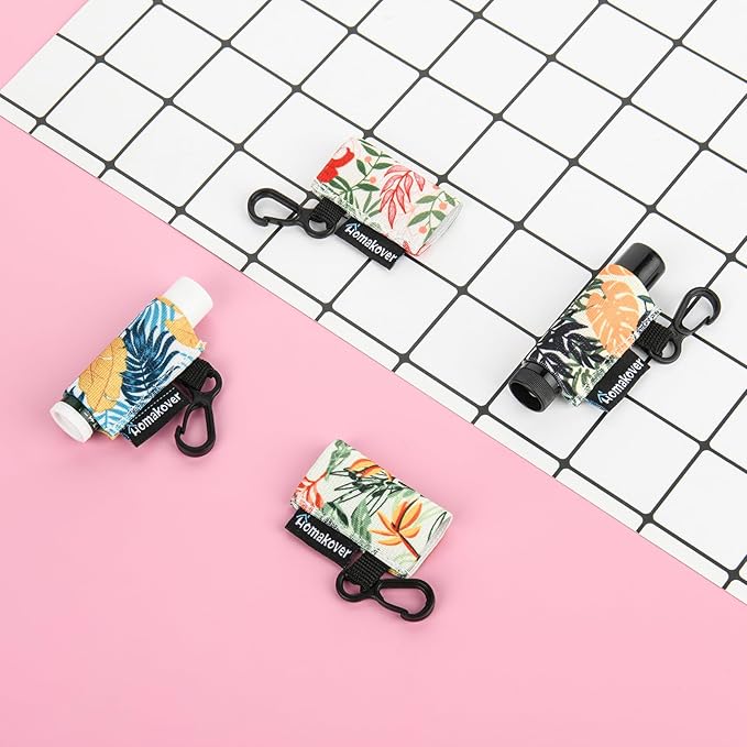 4 Pack Compact Clip-On Chapstick Holder Lip Balm Holder Keychain, Premium Release Clip Elastic Sleeves Lip Gross Holder Keychain Clip On Lipstick Sleeve, Fits Most Standard Lip Balm-Velvo Beauty