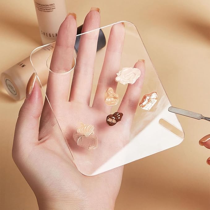 2 Pcs Acrylic Makeup Palette Makeup Mixing Tray with Makeup Spatula for Beauty Salon Color Cream Liquid Foundation Mixing Palette (Rectangular)-Velvo Beauty