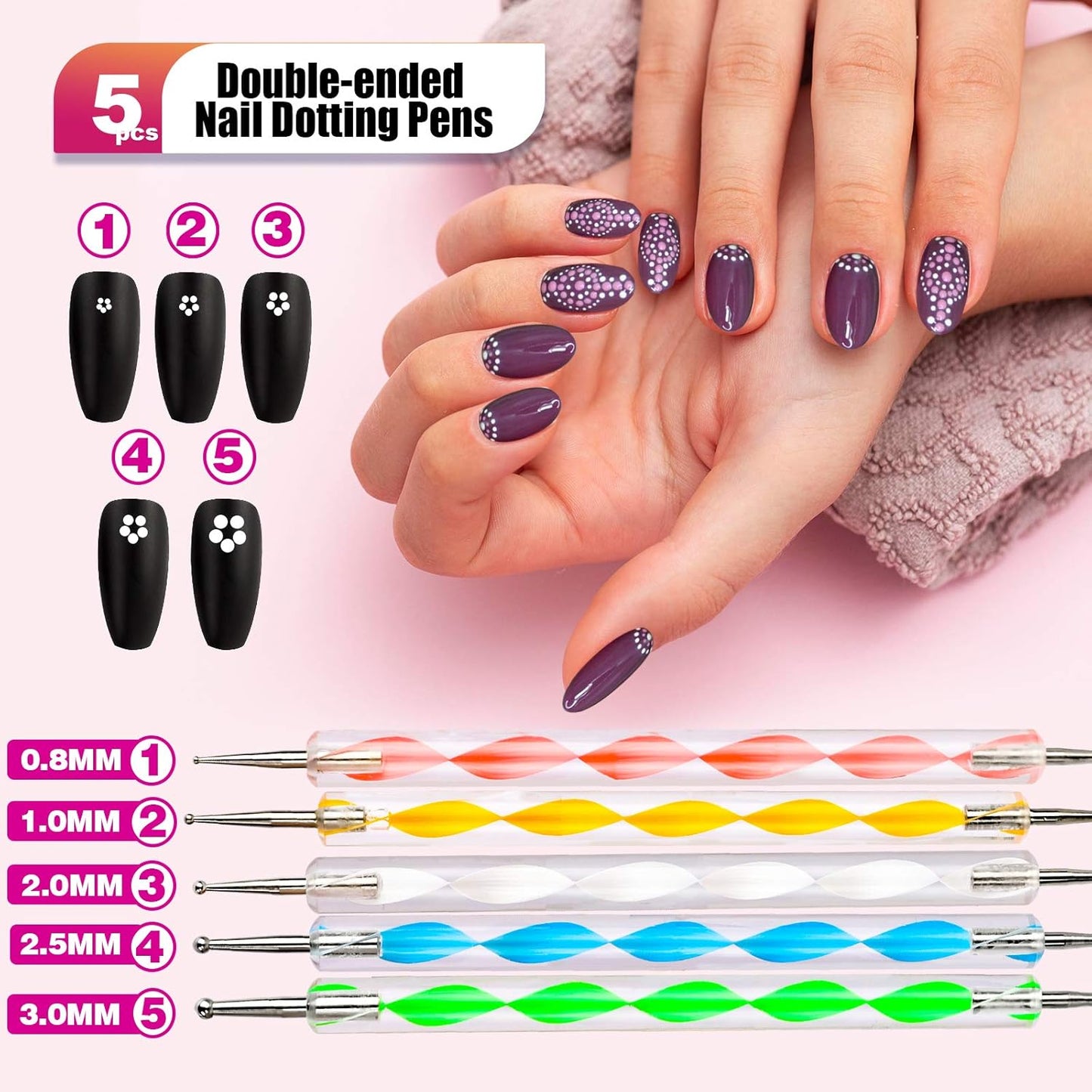 Teenitor Nail Pen Designer,Stamp Nail Art Tool with 15pcs Nail Painting Brushes, Nail Dotting Tool, Nail Foil, Manicure Tape, Color Rhinestones for Nails-Black-Velvo Beauty