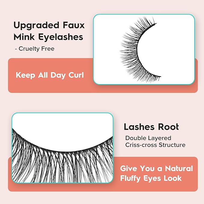 Natural Lashes 7MM Extra Short Eyelashes Natural Cat Eye Lashes 10 Pair False Eyelashes Wispy Eye Lashes Pack C Curl Strip Lashes 3D Volume Short Lashes Siligli Eyelashes-Velvo Beauty