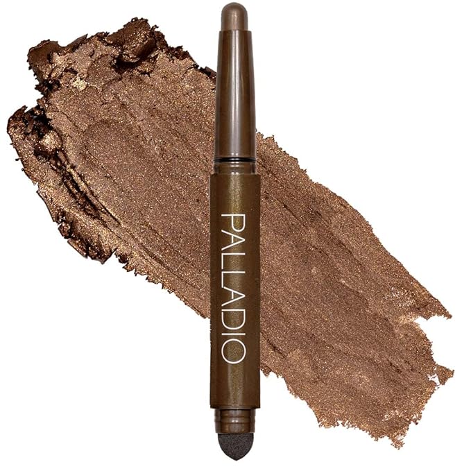 Palladio Waterproof Eyeshadow Stick with Blending Sponge, Long Lasting & Effortless Application, Smudge Free & Crease Proof Formula, Matte & Shimmer Shades, Buildable Eye Shadow (Chocolate Shimmer)-Velvo Beauty