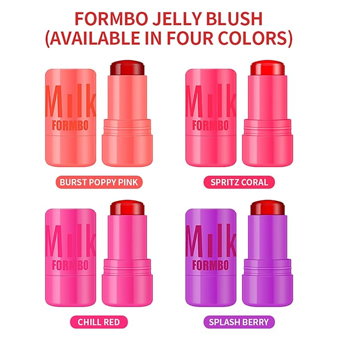 Cooling Water Jelly Tint Blush Makeup Blush Stick 3-in-1 Lip and Cheek Tint Stain Jelly Blush Multi-use Clear Glossy Gel Blush,0.18 Oz (Splash Berry, 0.18 Oz)-Velvo Beauty