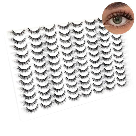 False Eyelashes 48 Pairs Faux Mink Lashes 14mm Wispy Lashes 3D Fluffy Cat Eye Lashes Pack Bulk Wholesale Strip Lashes(style 48-040)-Velvo Beauty