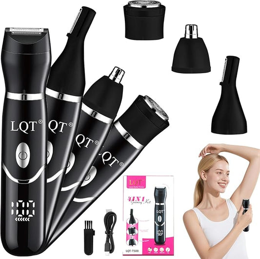 Electric Bikini Trimmer for Women,Led Power Display Removal for Body Nose Hair Trimmer Face Shavers Eyebrow Legs Armpit Bikini Area Pubic Underarms Rechargeable Portable 4 in 1 Womens Razors Set-Velvo Beauty