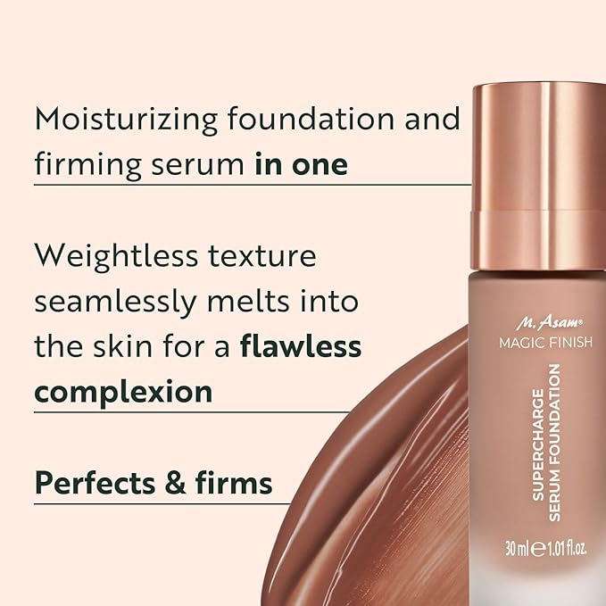 M. Asam MAGIC FINISH Supercharge Serum Foundation Deep Almond (1.01 Fl Oz) - Moisturizing Make Up & Firming Face Serum In One, Anti-aging CC Cream With Optimal Coverage & Hyaluronic Acid-Velvo Beauty
