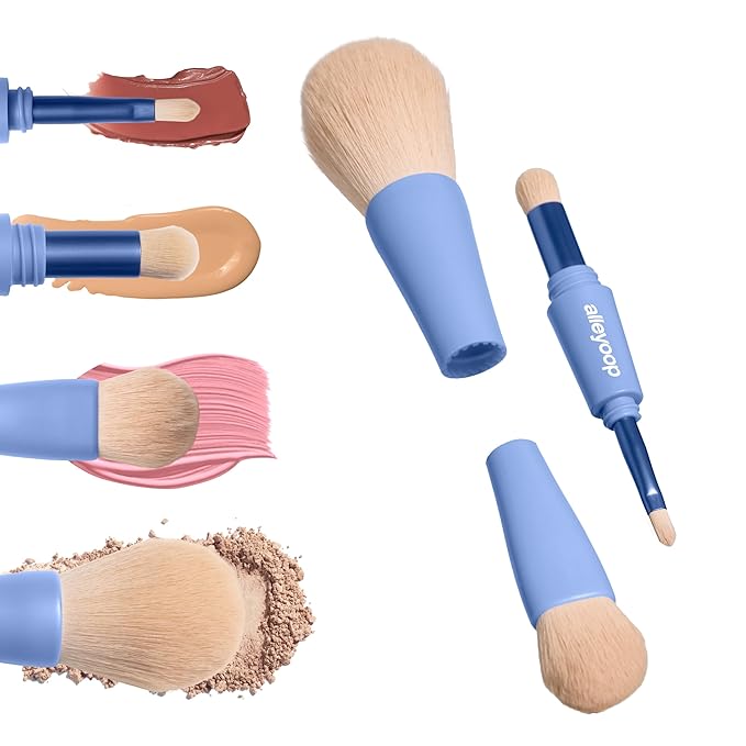 Alleyoop Overachiever 4-in-1 Travel Makeup Brush Set – Powder, Blending, Precision & Complexion Brushes – Mini Makeup Brush for Women, Vegan, Multi-Use & Travel-Friendly Makeup Tool-Velvo Beauty