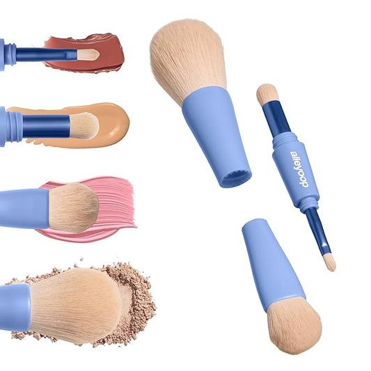 Alleyoop Overachiever 4-in-1 Travel Makeup Brush Set – Powder, Blending, Precision & Complexion Brushes – Mini Makeup Brush for Women, Vegan, Multi-Use & Travel-Friendly Makeup Tool-Velvo Beauty