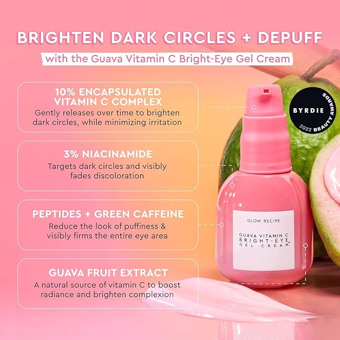 Glow Recipe Guava Vitamin C Brightening Eye Cream - Hydrating Under Eye Cream with Niacinamide, Peptides & Caffeine - Firming & Illuminating Dark Circles Under Eye Treatment for Puffiness (15ml)-Velvo Beauty