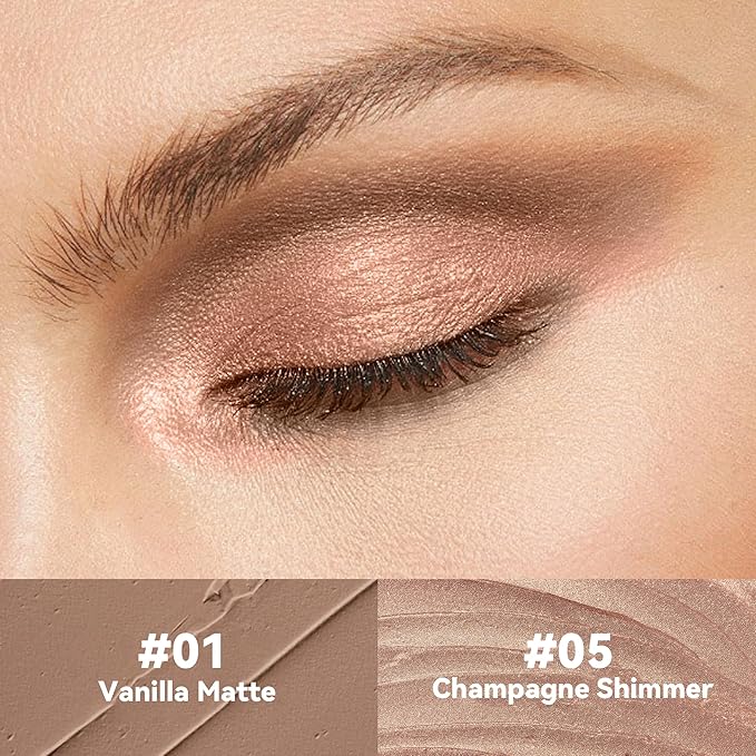 FV Waterproof Eyeshadow Stick Duo,Long-Lasting Cream Eye Shadow Makeup Sets, High Pigmented Eyeshadow Pencil with Matte & Shimmer Finish, Natural Look (Vanilla & Champagne)-Velvo Beauty