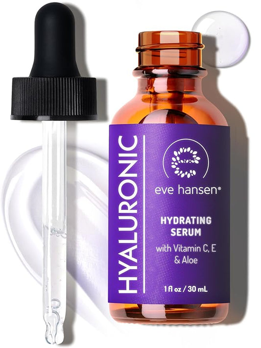 Eve Hansen Hydrating Hyaluronic Acid Serum for Face with Vitamin C, Vitamin E, Green Tea | 72% Organic Firming Facial Moisturizer, Anti-Wrinkle, Skin Plumper (1 oz)-Velvo Beauty