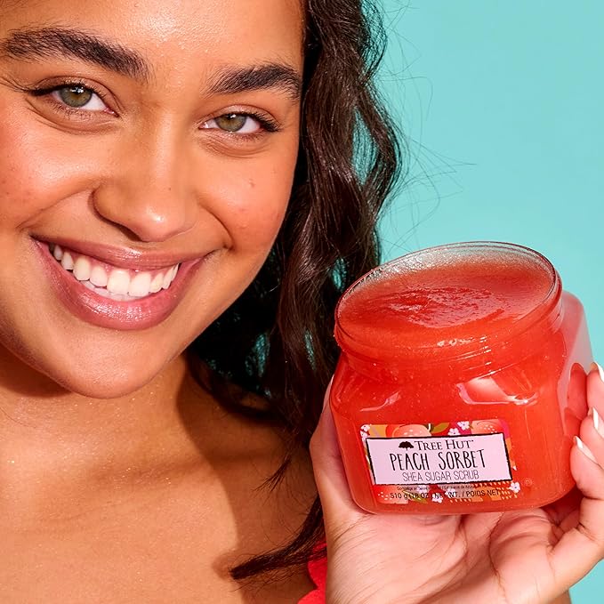 Tree Hut Peach Sorbet Shea Sugar Scrub | Exfoliating Body Scrub Removes Dead, Dry Skin for a Soft & Hydrated Feel | Nourishing Essential Body Care | 18 fl oz.-Velvo Beauty