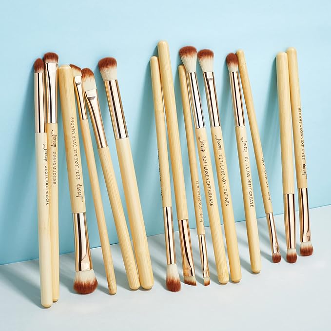 Jessup Eye Makeup Brushes Set, Premium Synthetic Eyeshadow Blending Concealer Eyebrow Eyeliner Brush, 15pcs Labeled Bamboo Make Up Brushes T137-Velvo Beauty