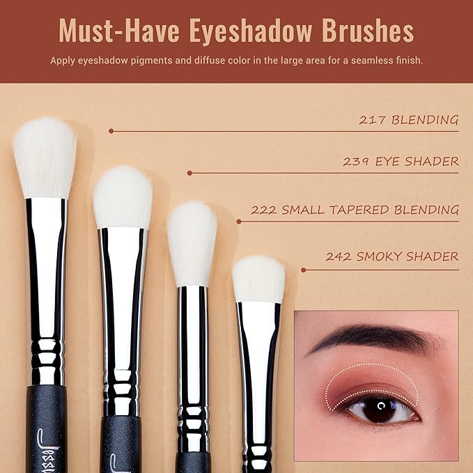 Jessup Eyeshadow Brush Set 11pcs Eye Makeup Brushes Set Professional Eye Shadow Brush Blending Brush Shader Crease Brush Black T340-Velvo Beauty