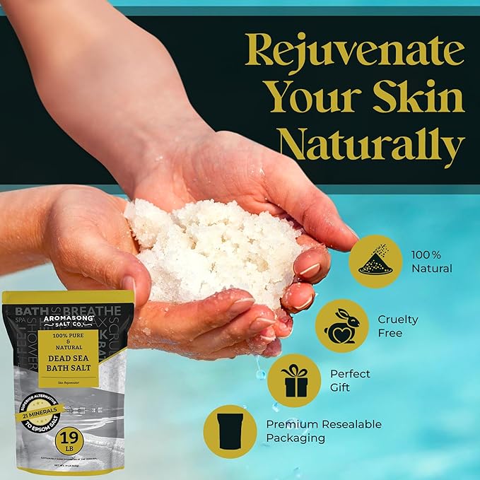 Aromasong Dead Sea Salt - Spa Bath Salt - Bulk 19 Lb Pack of 78 (1482 Lbs Total) Fine Grain - 100% Pure - Better Absorbing Than Epsom Salt - Soak for Women & Men for Skin Issues and Relaxation-Velvo Beauty