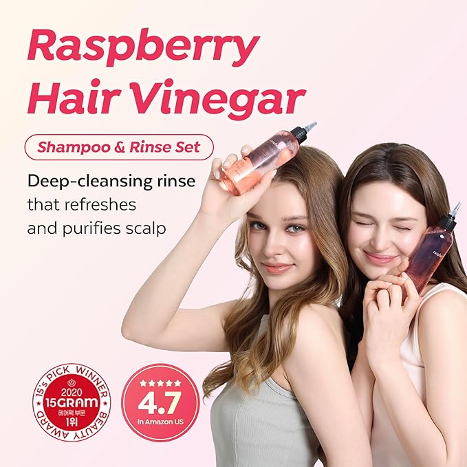 A’PIEU Raspberry Vinegar Hair Care Set – Shampoo (16.9 fl oz) + Hair Vinegar Rinse (6.76 fl oz) | Clarifying & pH Balancing Scalp Treatment, Removes Buildup, Soothes & Refreshes, Korean Hair Care-Velvo Beauty