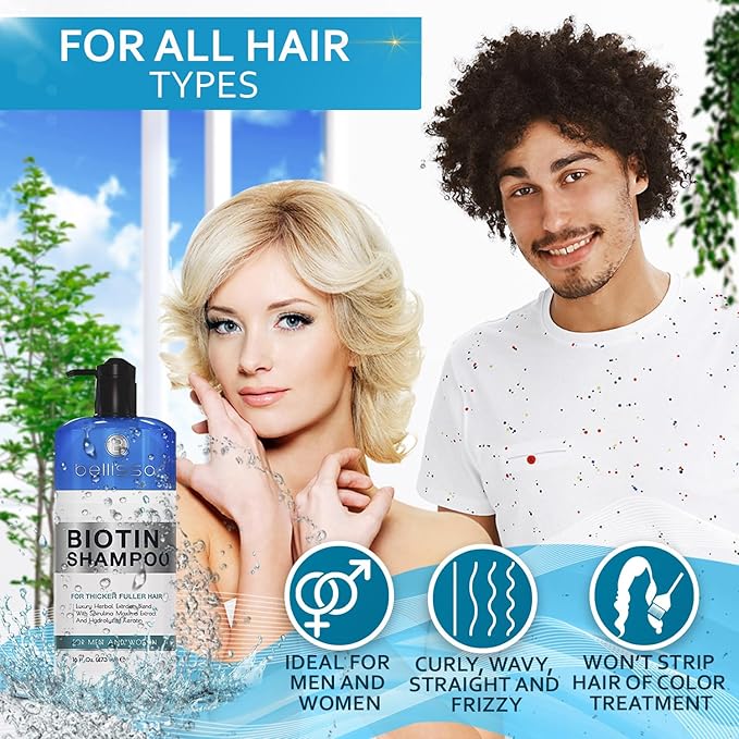 Biotin Shampoo for Thicker Stronger Hair - Volumizing & Thickening Shampoo for Men and Women - Sulfate Free, Salon Grade Formula to Boost Volume for Fine and Thinning Hair - Ideal for All Hair Types-Velvo Beauty
